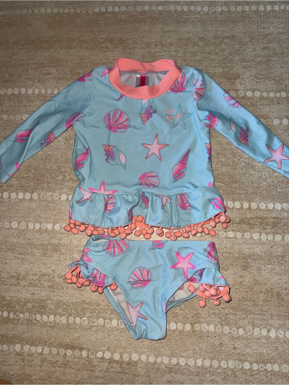 Betsey Johnson Kids Light Blue and Pink Seashell Rashguard Two-Piece Swim Set